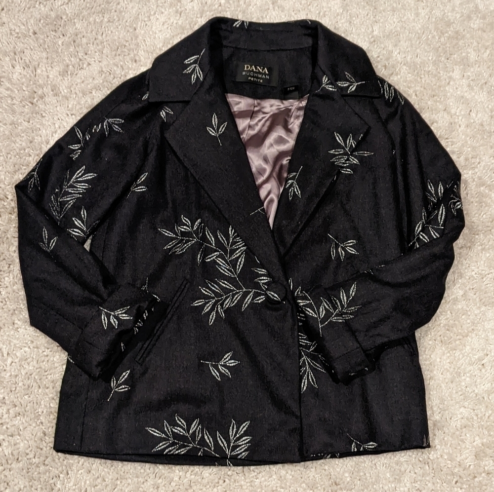 dana Buchman Petite Vintage Made in Hong Kong Wool Jacket Embroidered Size 8P
